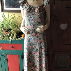 Flowered Ruffled-scoop Neck Sleeveless Dress